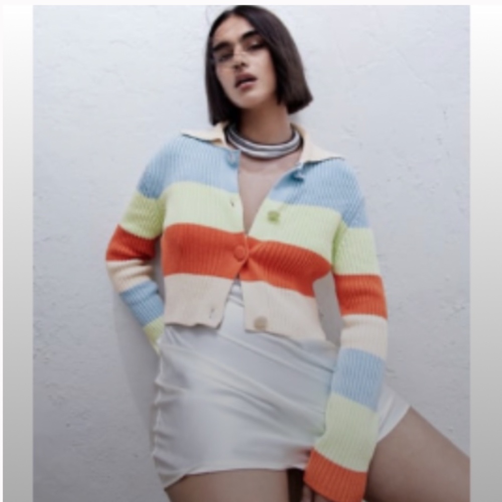 ZARA ribbed knit striped cardigan blogger insta favorite NWT - Picture 6 of 14